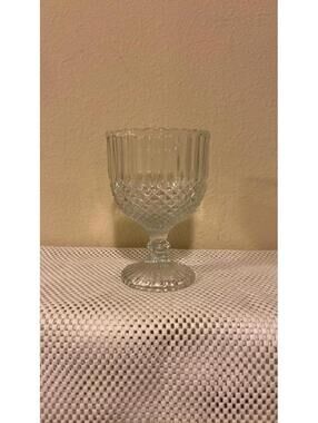 Anchor Hocking Clear Heavy-Glass Footed Scalloped Diamond Goblet Chalice 6" Tall